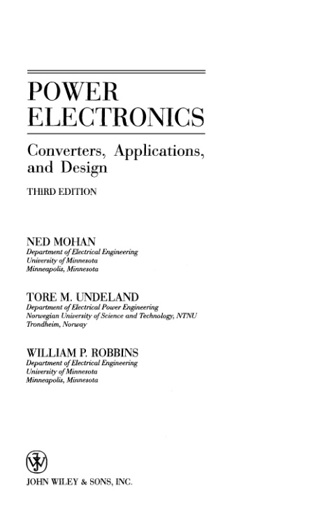 Power electronics  converters, applications, and design cover